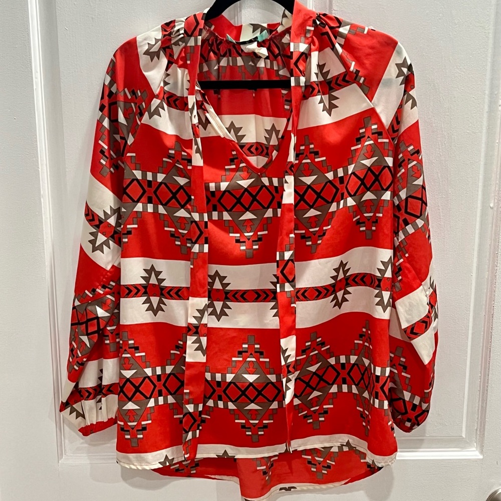 Karlie Red, Black & White Print 3/4 Sleeve Top
